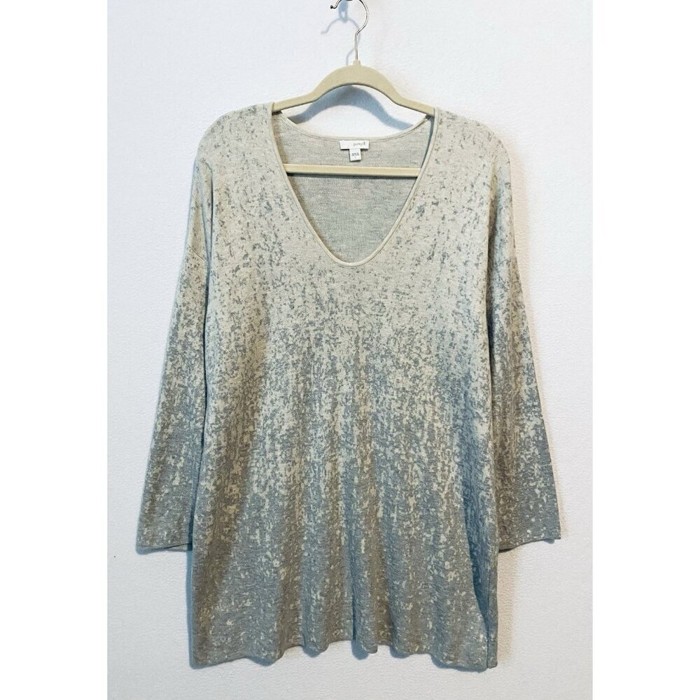 J Jill Pure Jill Sweater Womens Large Beige Gray Speckled Ombre Quiet Luxury